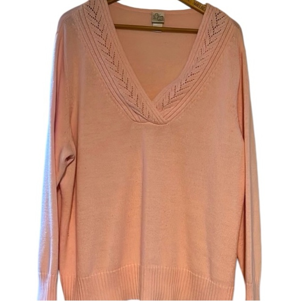 Pink Sweater Plus Size Womens Vneck Knit Long Sleeve 26/28W